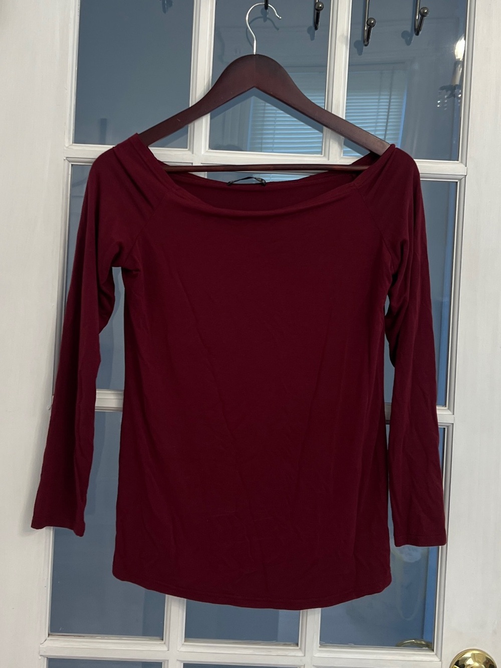 SARIN MATHEWS Women's Burgundy Wide Neck Long Sleeve Top Size M